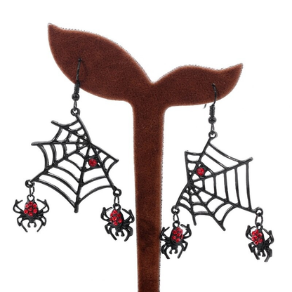Punk Red Rhinestone Spider Earrings / Gothic Dangle Earrings / Accessories