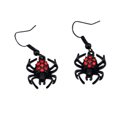Punk Red Rhinestone Spider Earrings / Halloween Jewelry / Gothic Accessories