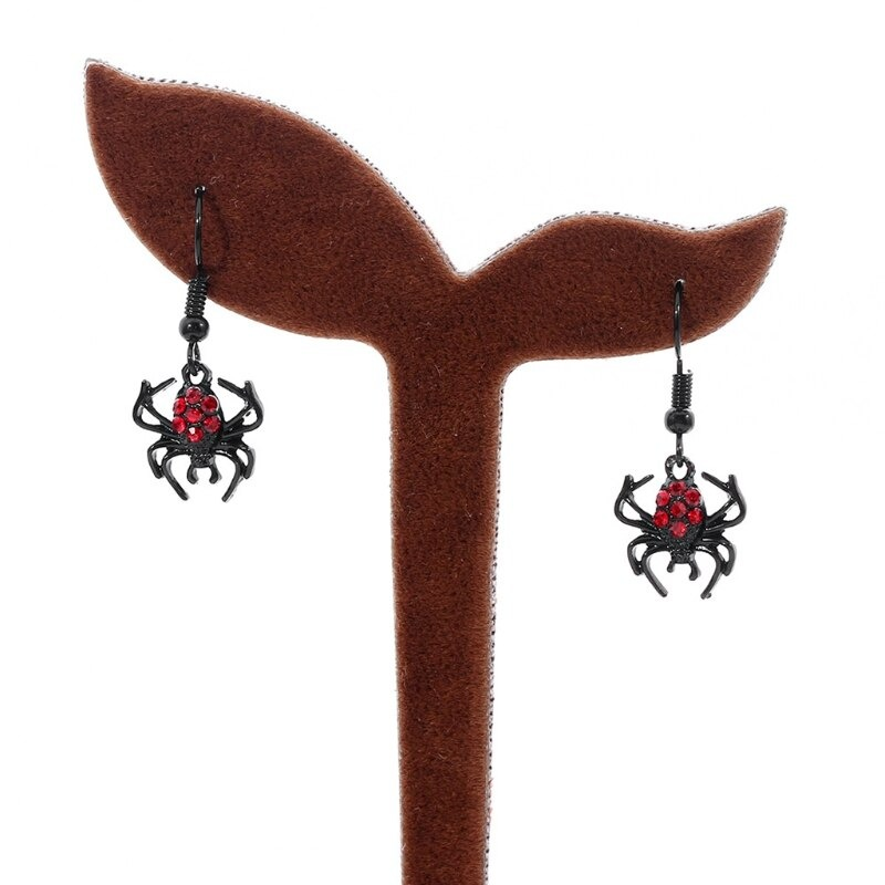 Punk Red Rhinestone Spider Earrings / Halloween Jewelry / Gothic Accessories