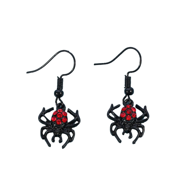Punk Red Rhinestone Spider Earrings / Halloween Jewelry / Gothic Accessories