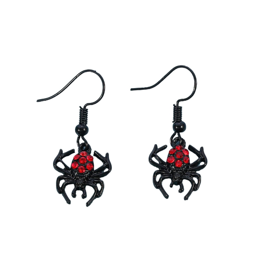 Punk Red Rhinestone Spider Earrings / Halloween Jewelry / Gothic Accessories