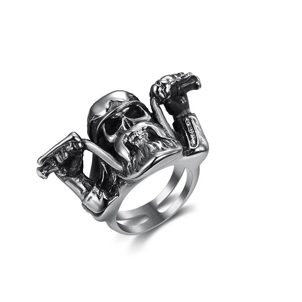Punk Rock Motorcyclist Skull Ring for / Stainless Steel Biker Accessories