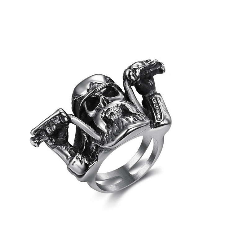 Punk Rock Motorcyclist Skull Ring for / Stainless Steel Biker Accessories