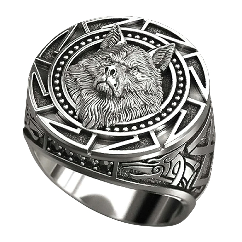 Punk Rock Style Wolf Head Ring / Retro Celtic Totem Copper Ring / Jewelry Accessories