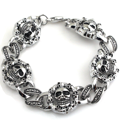 Punk Stainless Steel Bracelet for / Gothic Double Skull Heads Cuff Bracelets / Jewelry