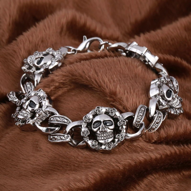 Punk Stainless Steel Bracelet for / Gothic Double Skull Heads Cuff Bracelets / Jewelry