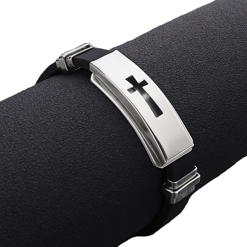 Punk Style Cross Titanium Steel Silicone Bracelets / Motorcycle Bracelets