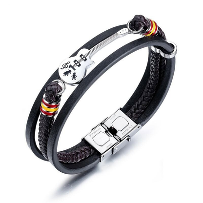 Punk Multilayer Genuine Leather Bracelet / Cool Bracelets With Different Types of Guitars