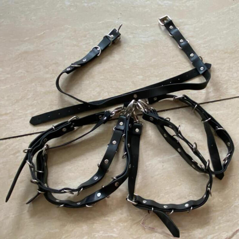 Punk Black Leather Metal Ring Waist Belt