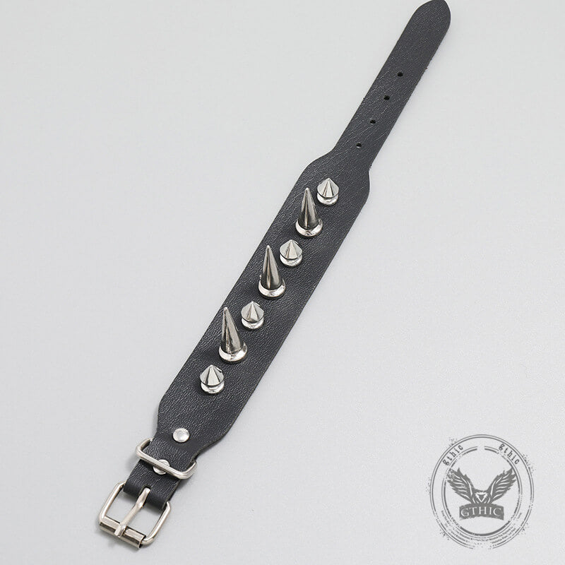 Punk Black Pu Leather Spiked Bracelet