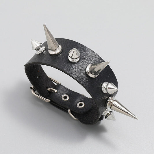 Punk Black Pu Leather Spiked Bracelet