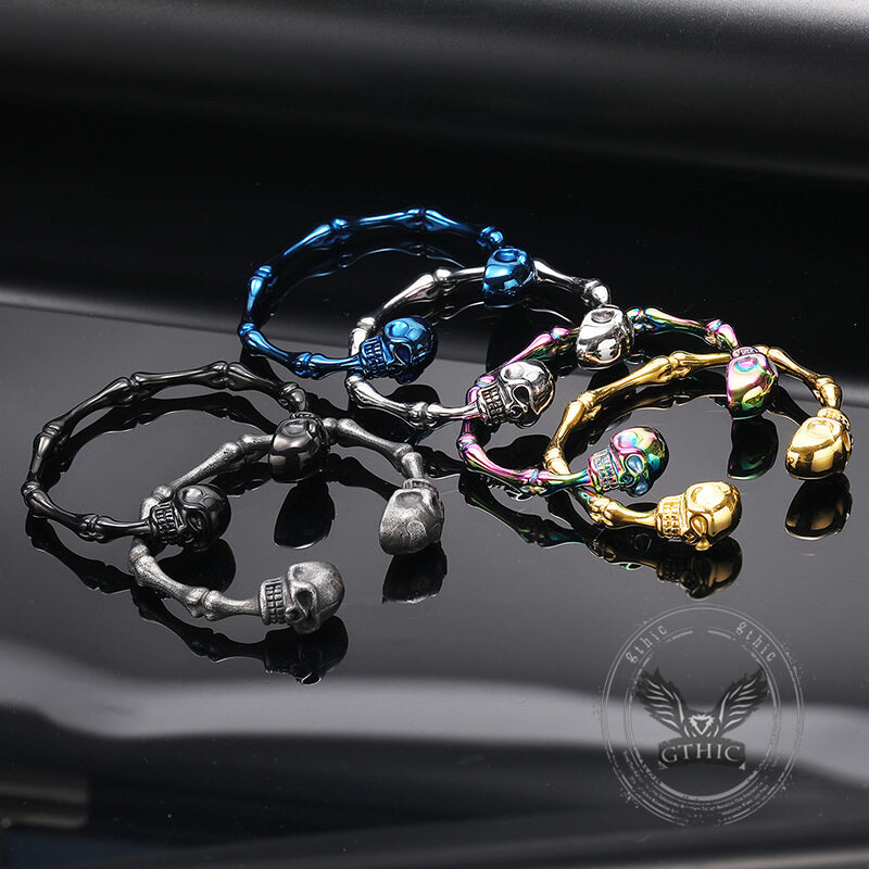 Punk Bones Joints Stainless Steel Skull Open Bracelet