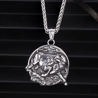 Punk Bull Charging Stainless Steel Animal Pendant