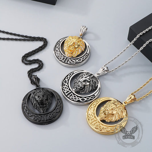 Punk Celtic Gem Hollow Lion Head Stainless Steel Pendant
