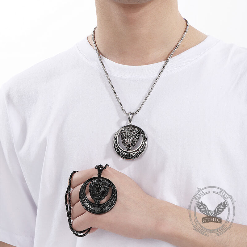 Punk Celtic Gem Hollow Lion Head Stainless Steel Pendant