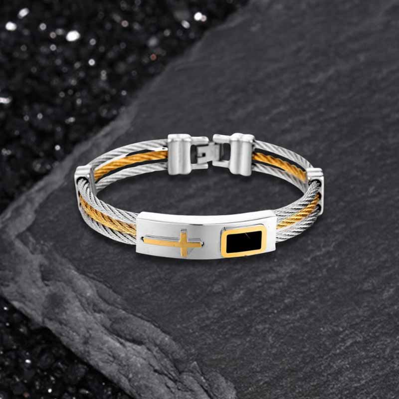 Punk Cross Multilayer Wire Stainless Steel Bracelet