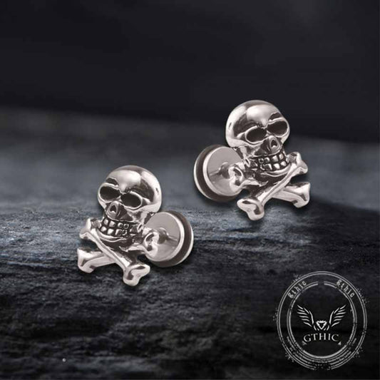 Punk Crossbones Skull Stainless Steel Stud Earrings