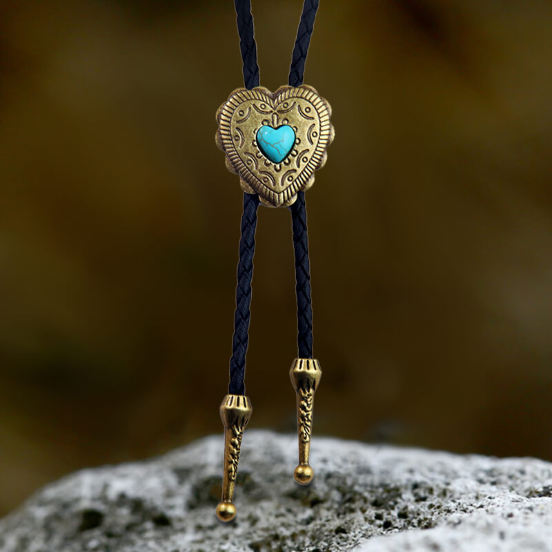 Punk Cowboy Heart Shape Blue Turquoise Alloy Bolo Tie