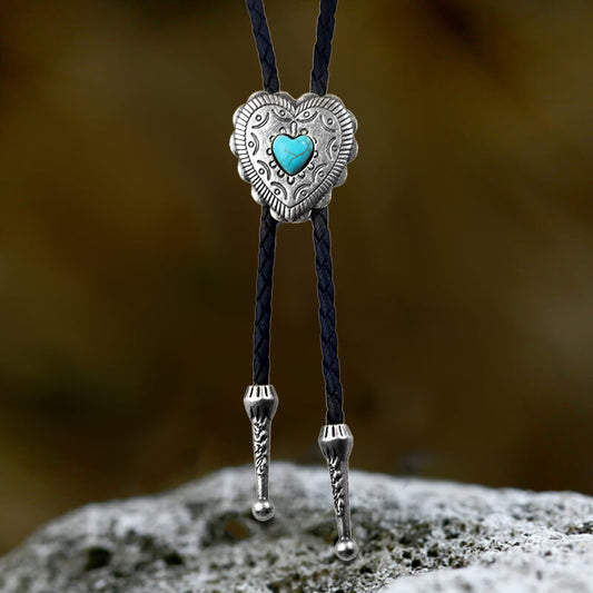 Punk Cowboy Heart Shape Blue Turquoise Alloy Bolo Tie