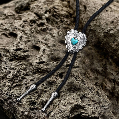 Punk Cowboy Heart Shape Blue Turquoise Alloy Bolo Tie
