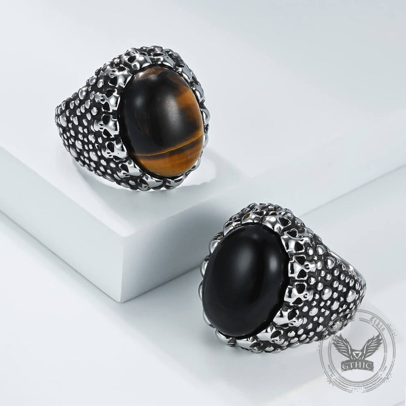 Punk Dense Skull Tiger Eye Stone Stainless Steel Ring
