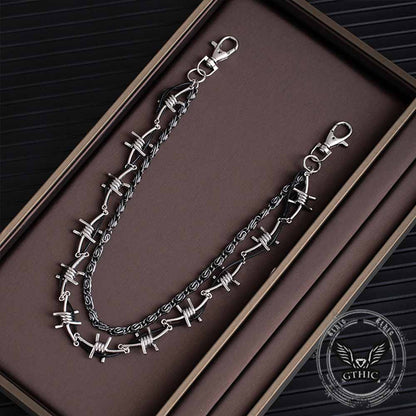 Punk Double Chain Leather Cord Thorn Alloy Pants Chain