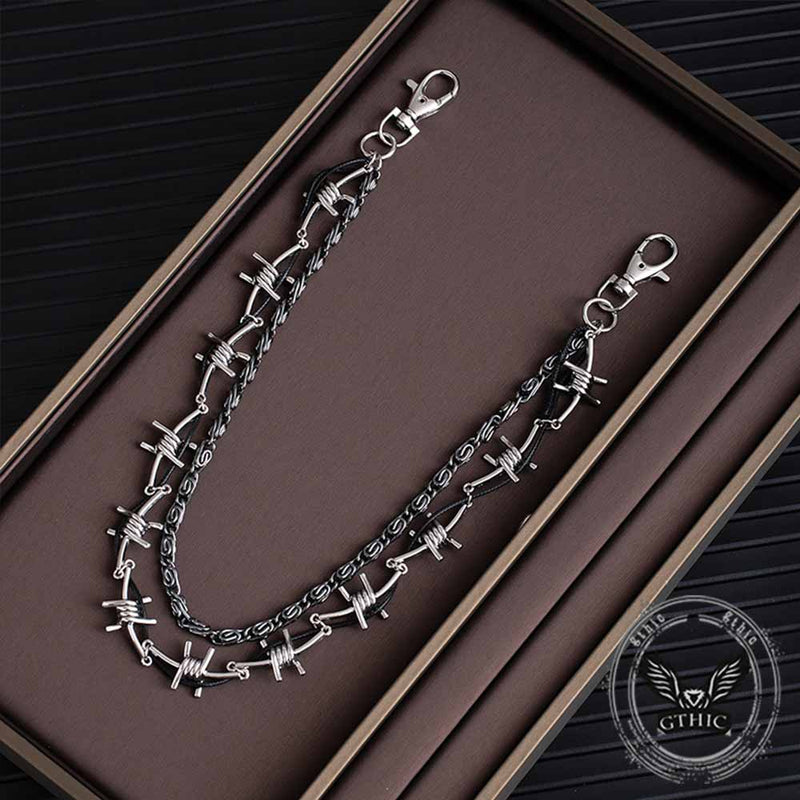 Punk Double Chain Leather Cord Thorn Alloy Pants Chain