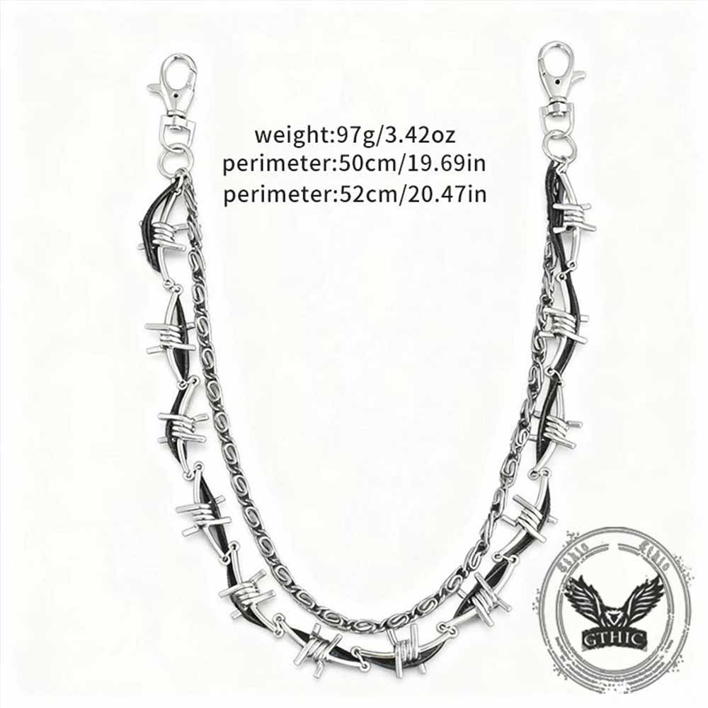 Punk Double Chain Leather Cord Thorn Alloy Pants Chain