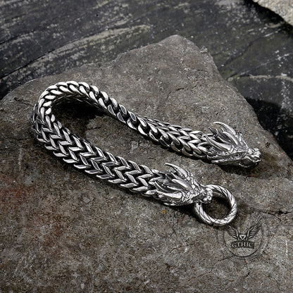 Punk Double Dragon Head Hoop Stainless Steel Bracelet