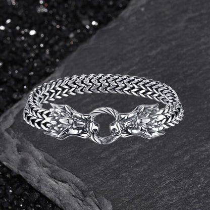 Punk Double Dragon Head Stainless Steel Animal Bracelet
