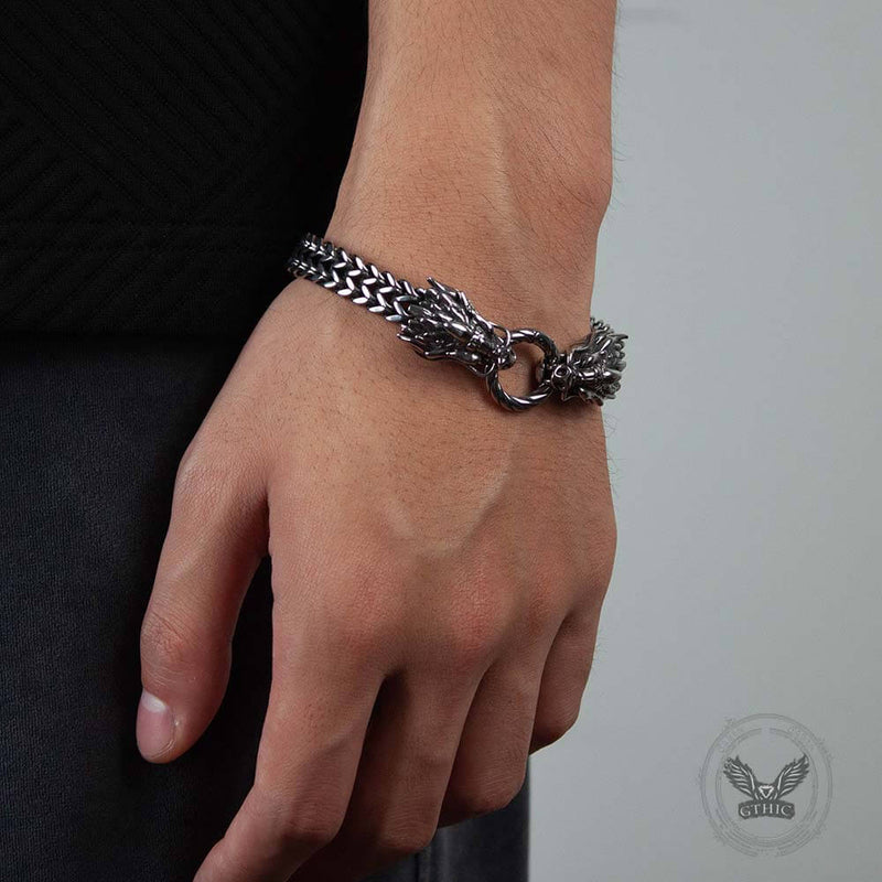 Punk Double Dragon Head Stainless Steel Animal Bracelet