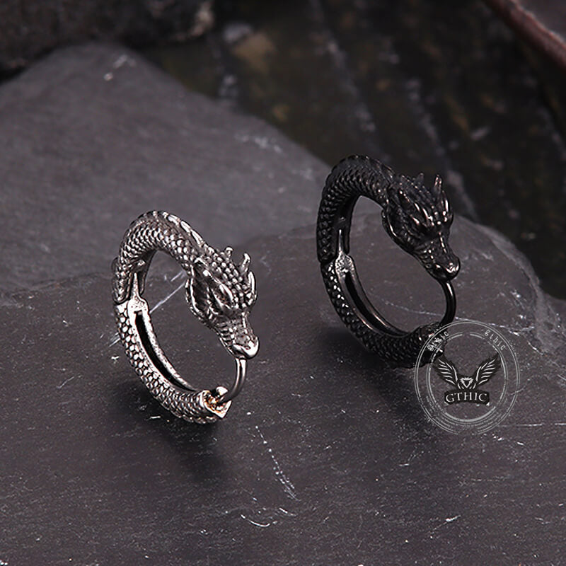 Punk Dragon Shape Stainless Steel Hoop Earrings