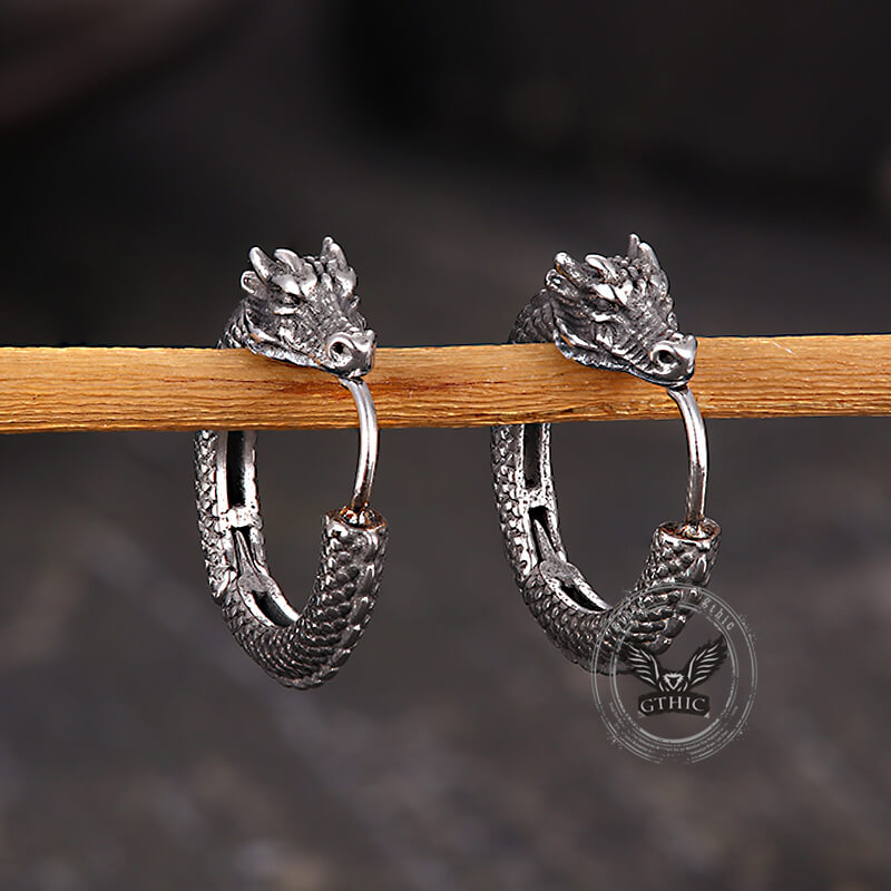 Punk Dragon Shape Stainless Steel Hoop Earrings