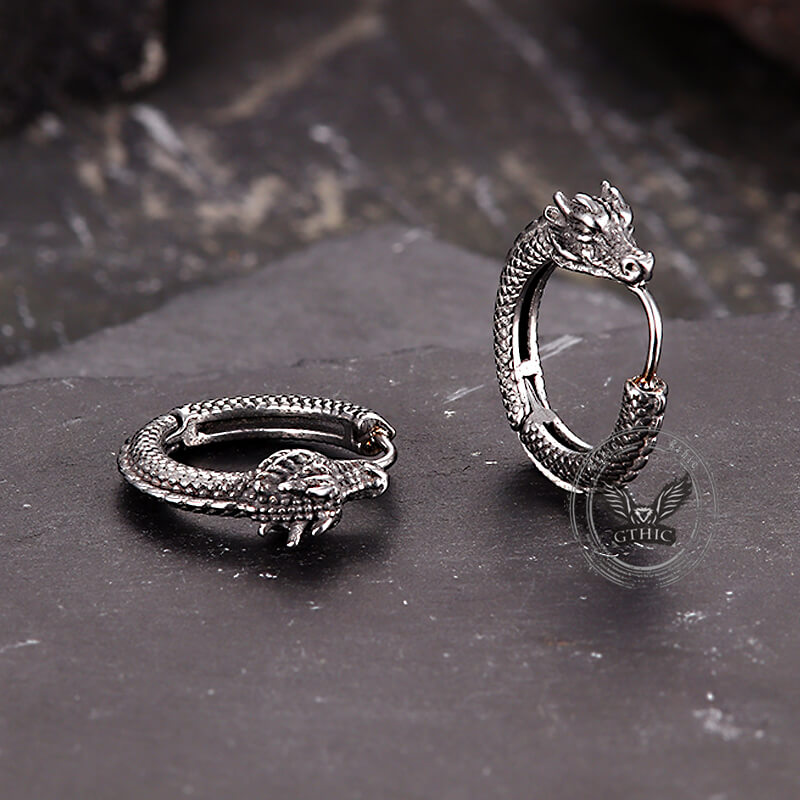 Punk Dragon Shape Stainless Steel Hoop Earrings