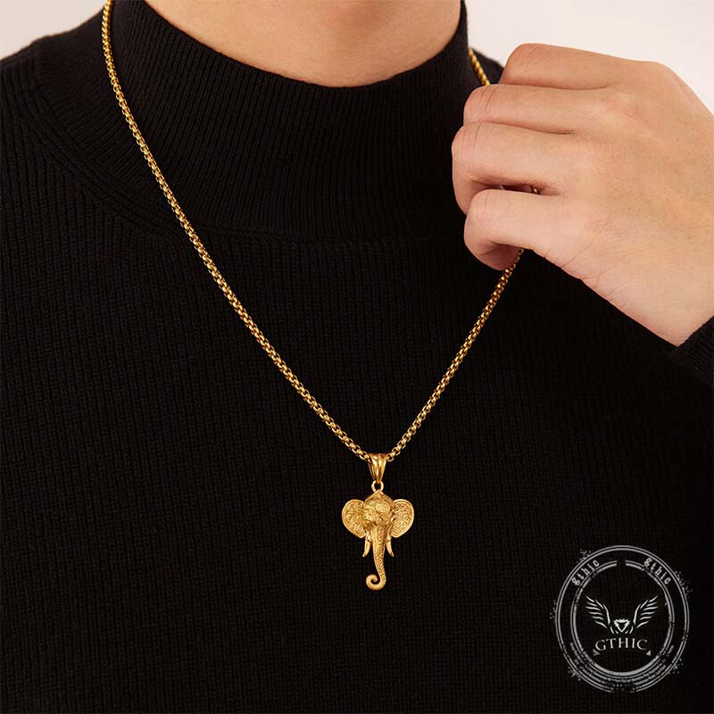 Punk Elephant Head Stainless Steel Animal Pendant