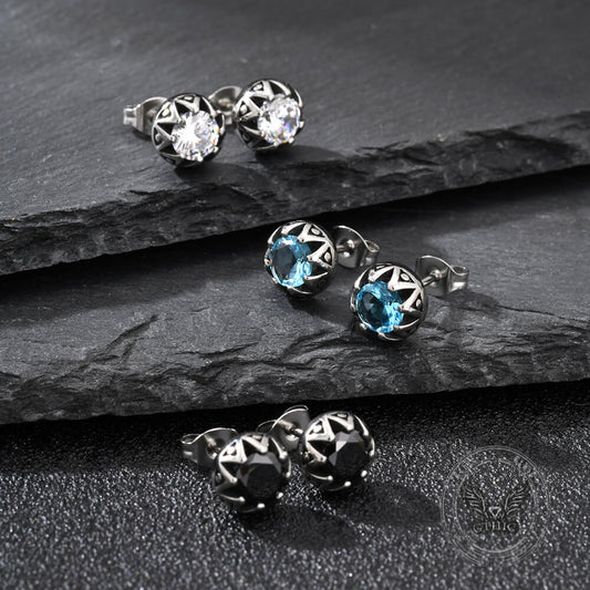 Punk Gem Crown Stainless Steel Stud Earrings