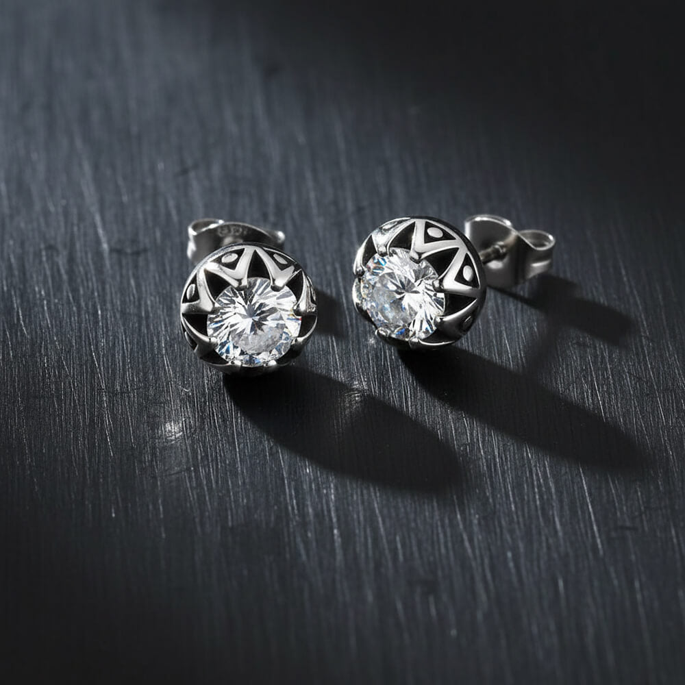 Punk Gem Crown Stainless Steel Stud Earrings