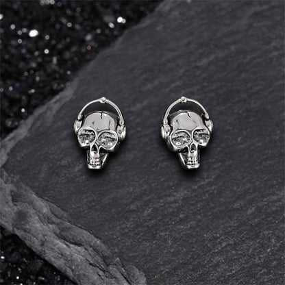 Punk Headphones Skull Stainless Steel Stud Earrings