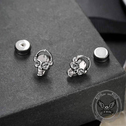 Punk Headphones Skull Stainless Steel Stud Earrings