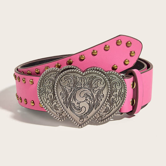 Punk Heart Overlapping Buckle Studded Pu Leather Belt