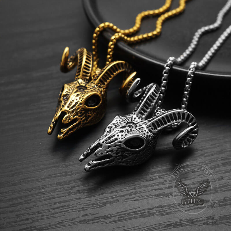 Punk Horned Goat Stainless Steel Skull Pendant