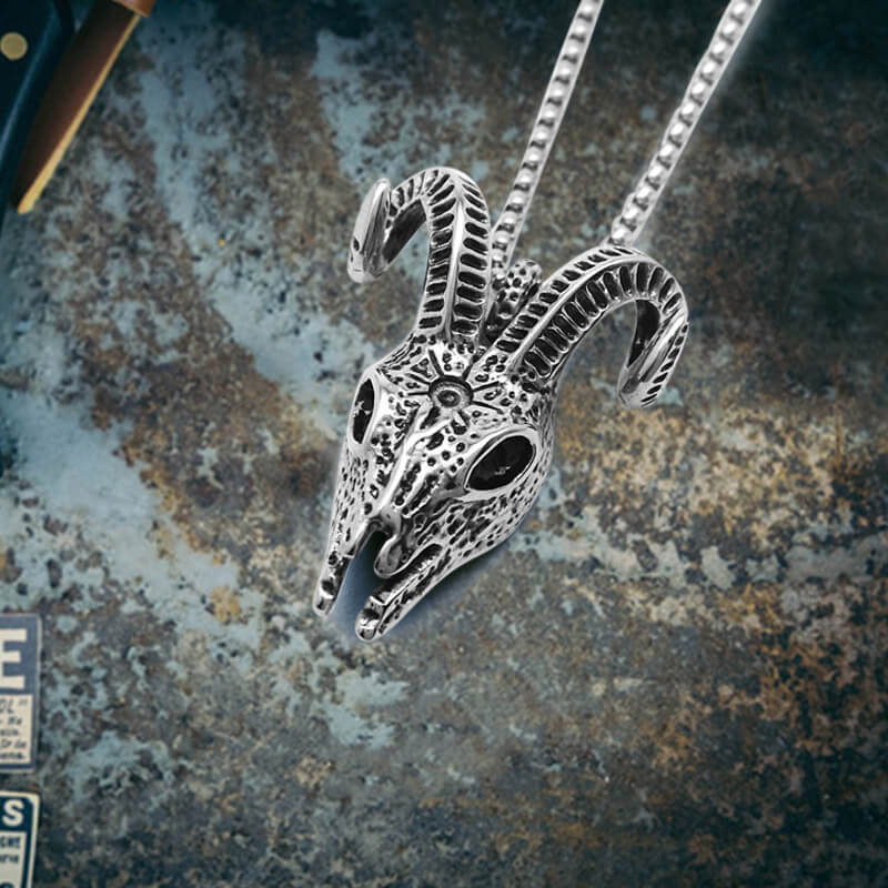 Punk Horned Goat Stainless Steel Skull Pendant