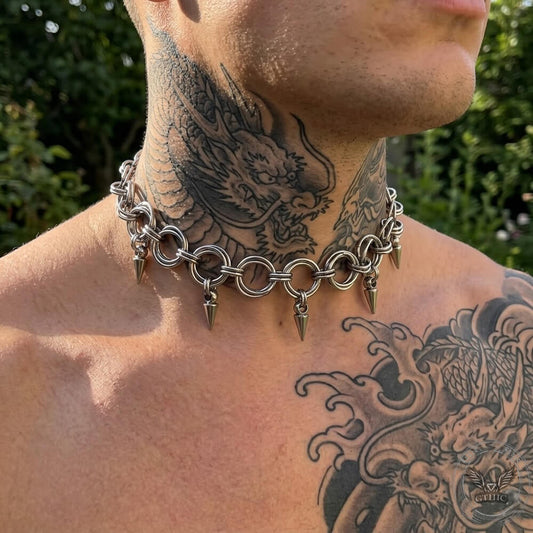 Punk Interlocking Studded Stainless Steel Clavicle Necklace