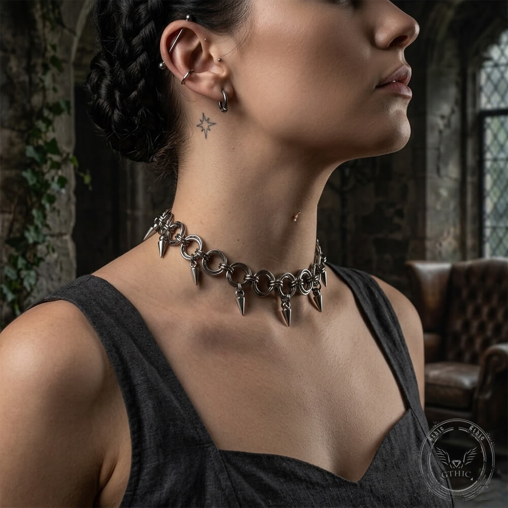 Punk Interlocking Studded Stainless Steel Clavicle Necklace