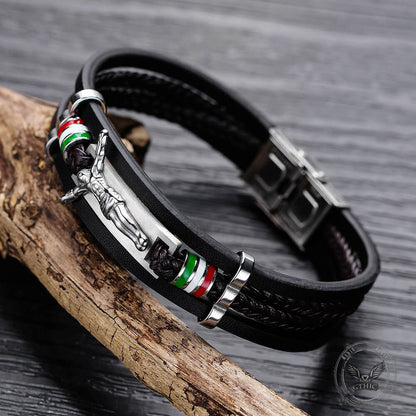 Punk Jesus Suffering Leather Woven Stainless Steel Bracelet
