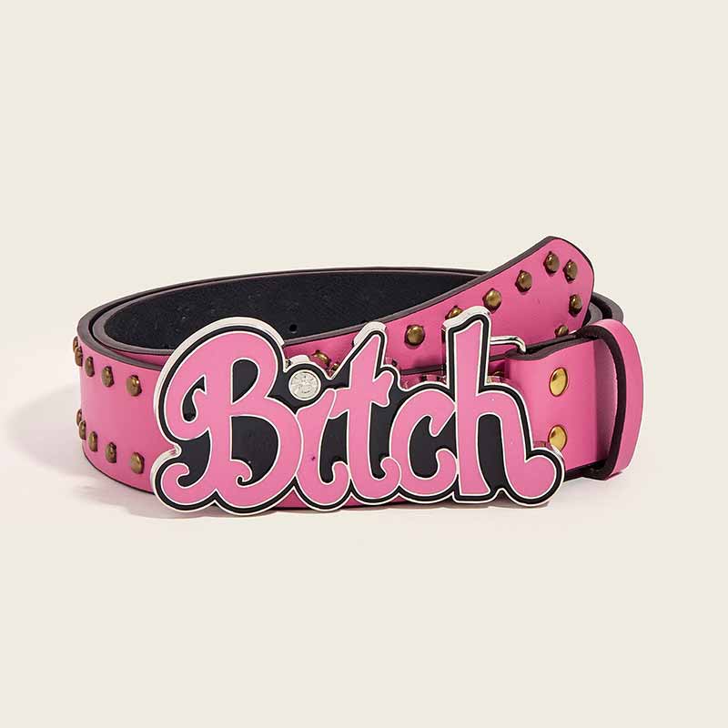 Punk Letter Bitch Buckle Rivet Pu Leather Belt