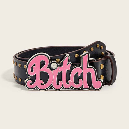 Punk Letter Bitch Buckle Rivet Pu Leather Belt