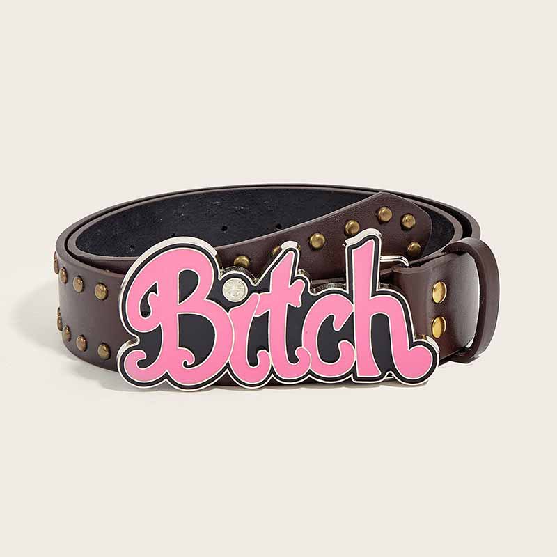 Punk Letter Bitch Buckle Rivet Pu Leather Belt