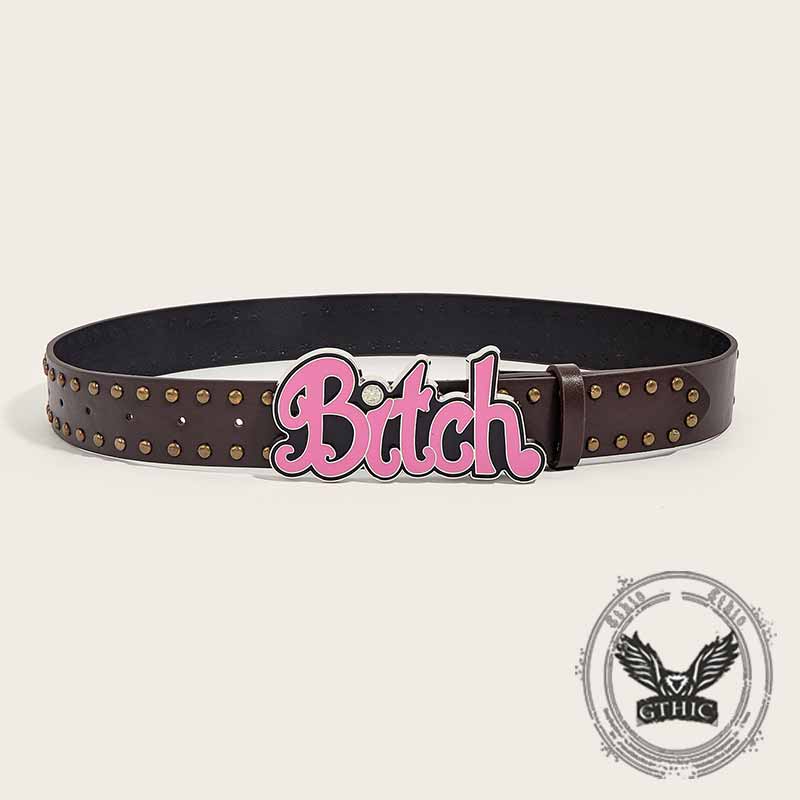 Punk Letter Bitch Buckle Rivet Pu Leather Belt