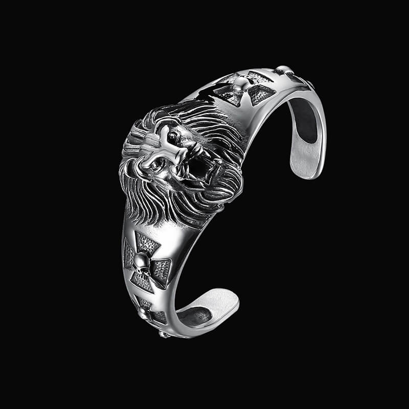 Punk Lion Head Skull Stainless Steel Biker Open Bracelet